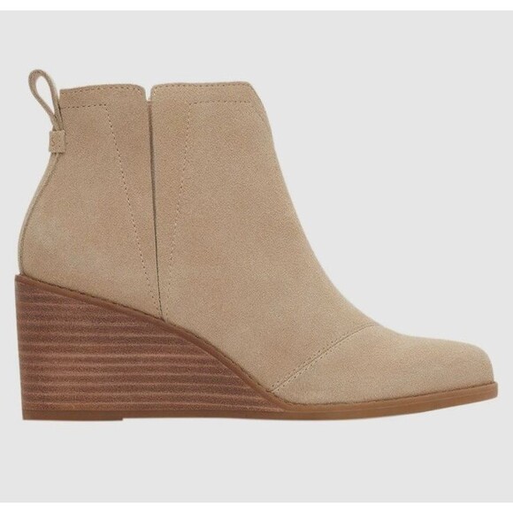 Toms Women’s Clare Oatmeal Suede Leather  Booties Ankle Wedge Boots Sz US 6 New - Picture 1 of 10